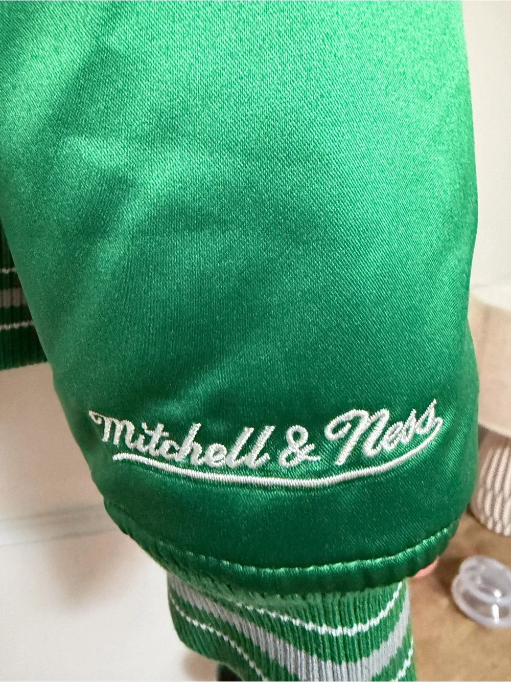 Mitchell and Ness Eagles Satin Bomber Jacket - Green/Gray/White New With Tags
